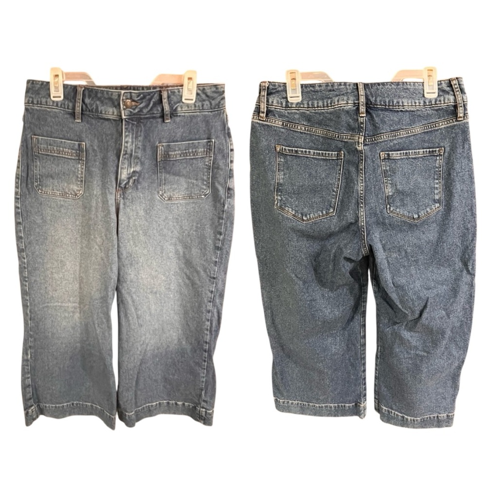 Liz Claiborne Blue Denim Jeans Wide Leg Front Pockets Capris! Size 10.